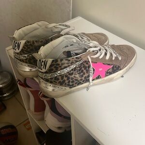 Golden Goose Leopard Sneakers with Pink and Silver Accents